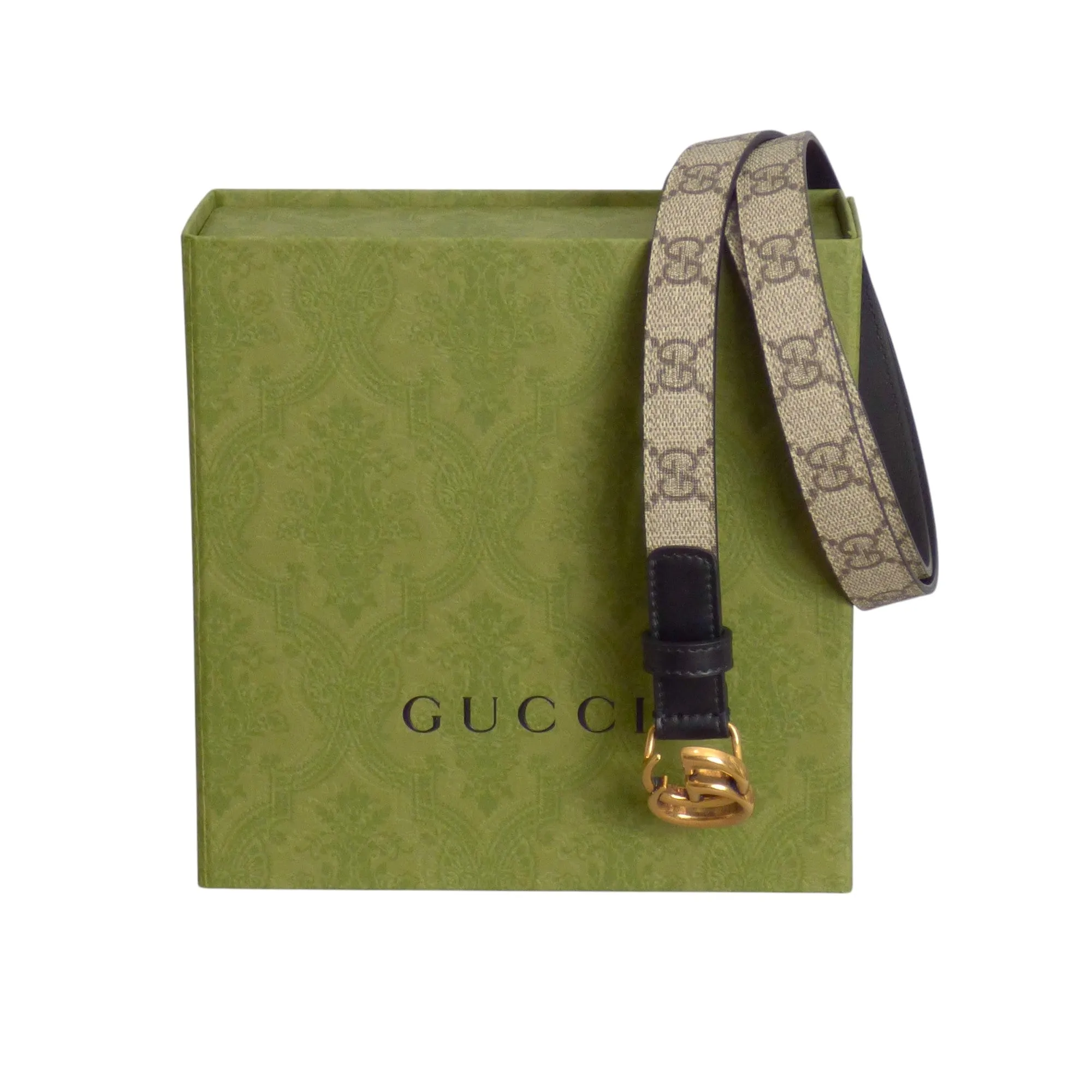 GUCCI- NWT Brown Skinny Supreme Canvas Belt, 115cm