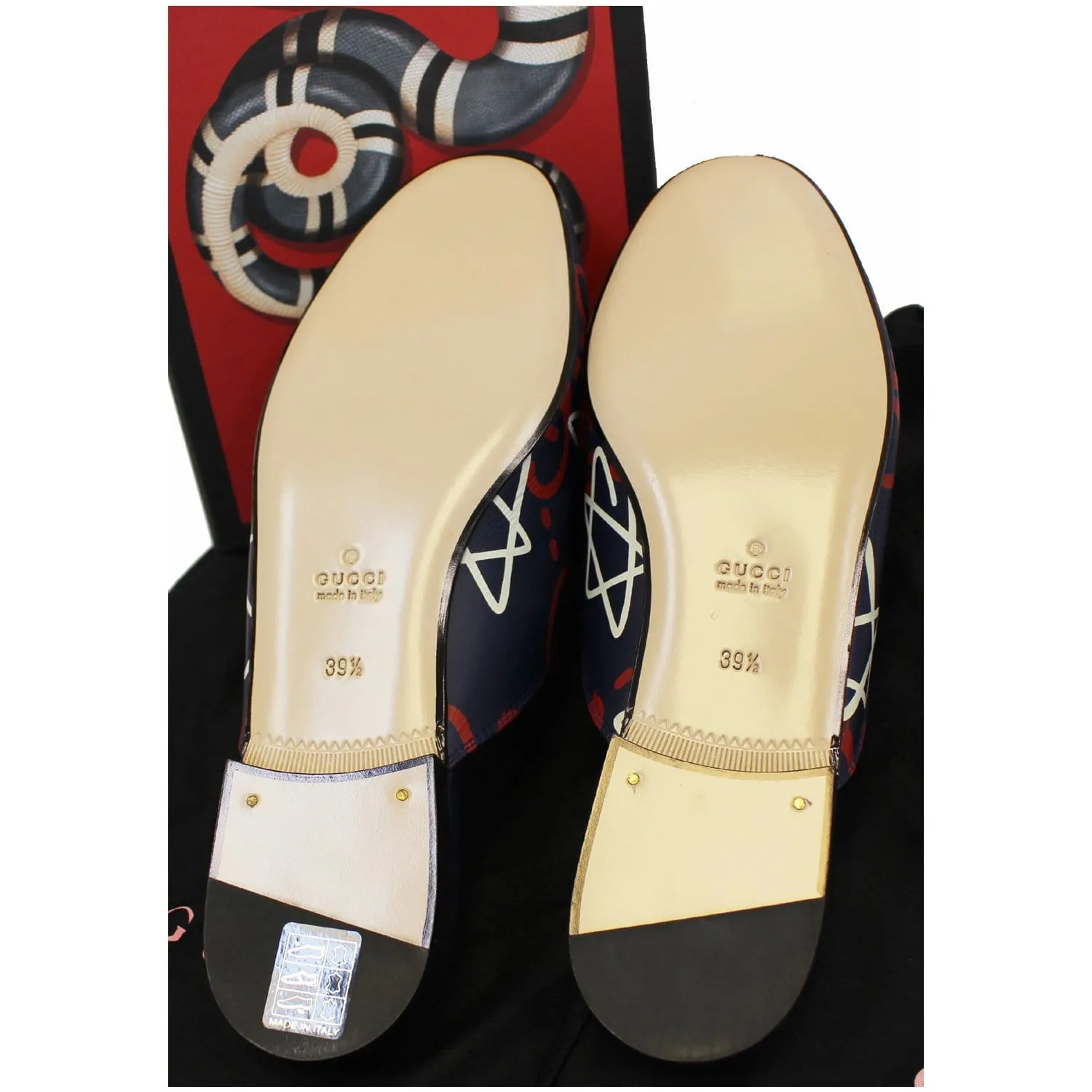 GUCCI Princetown Gucci Ghost Print Flats Navy Blue US 9.5