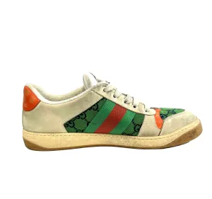 Gucci Screener GG Webbing Leather Sneakers Beige Green Orange US 9 Shoes