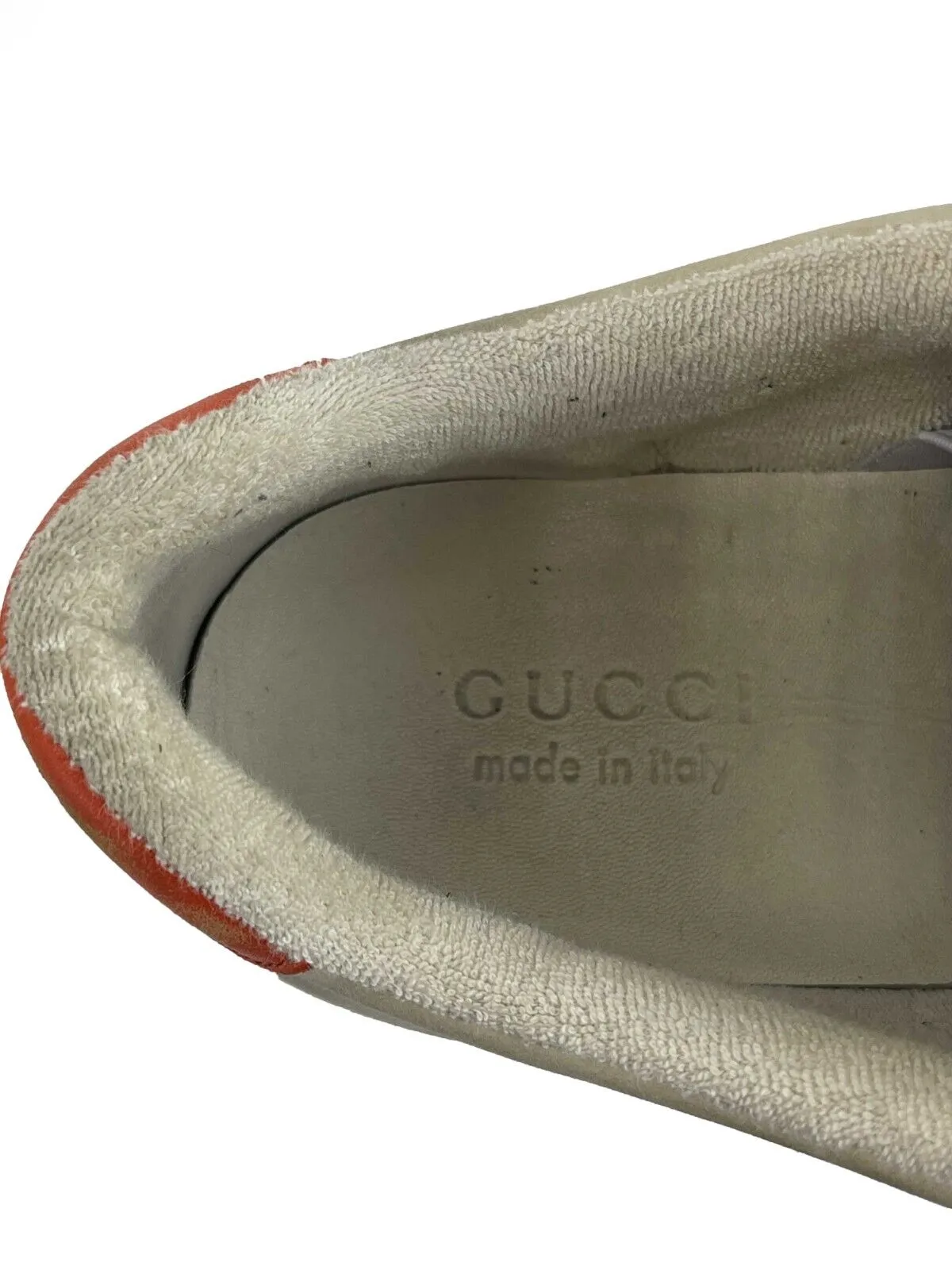 Gucci Screener GG Webbing Leather Sneakers Beige Green Orange US 9 Shoes