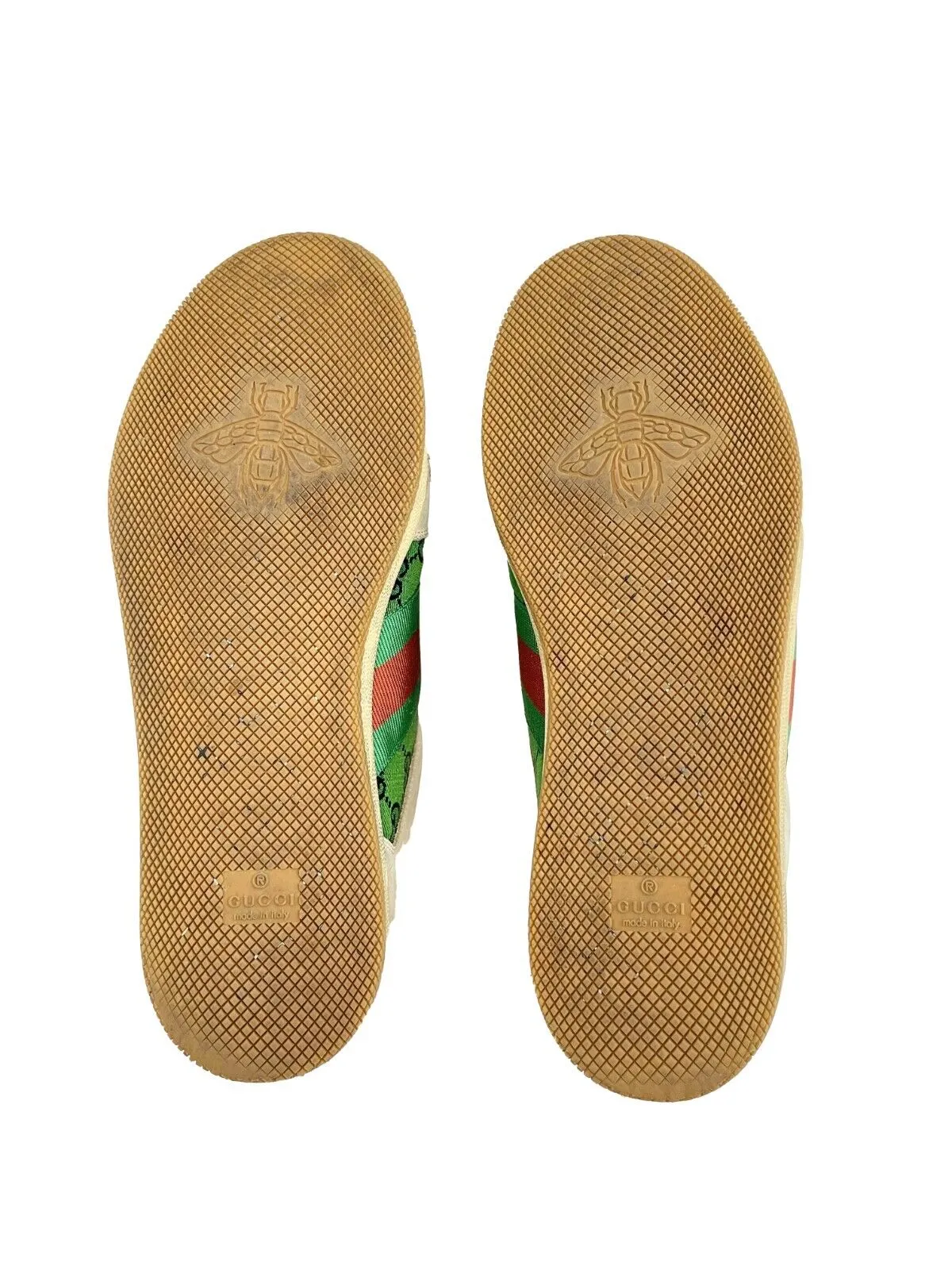 Gucci Screener GG Webbing Leather Sneakers Beige Green Orange US 9 Shoes