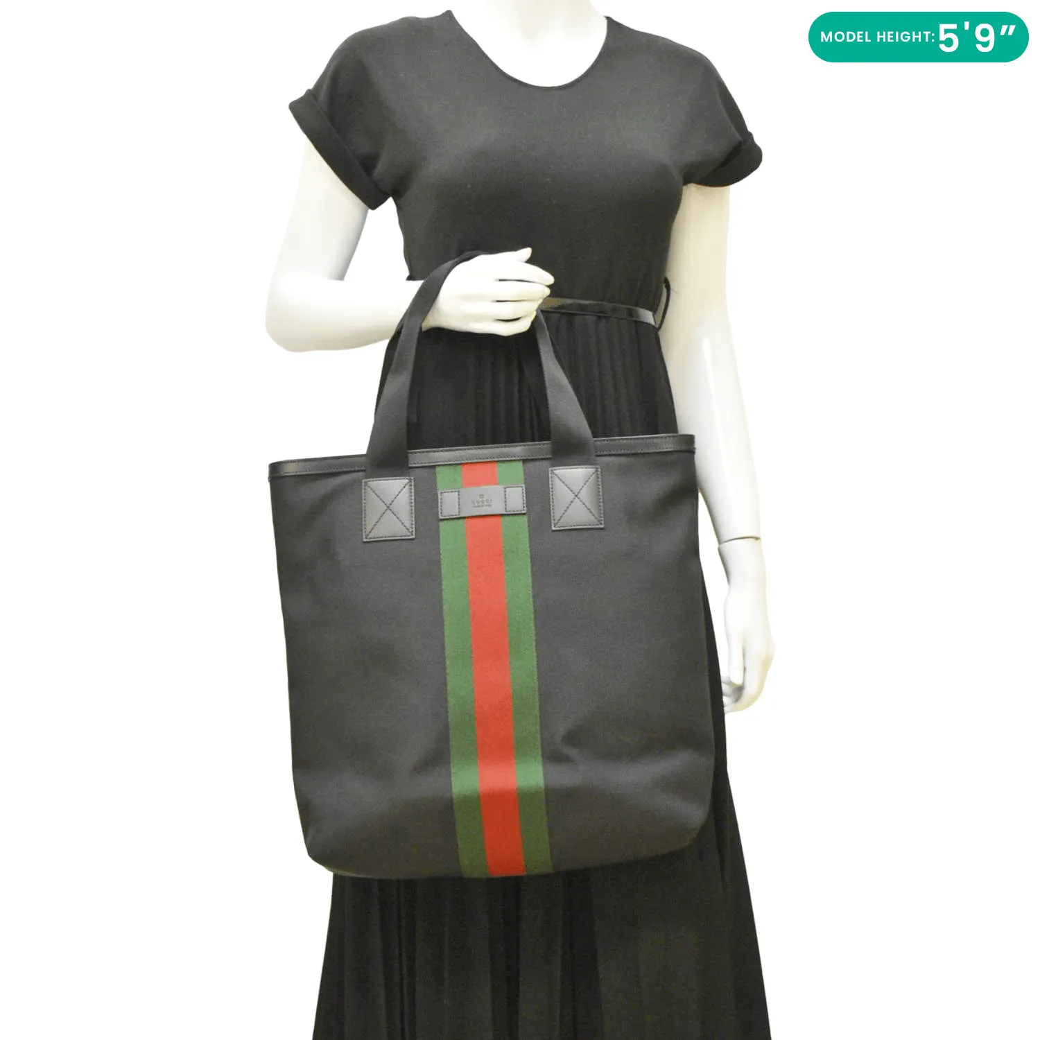 GUCCI Vertical Web Stripe Techno Canvas Tote Bag Black 631245