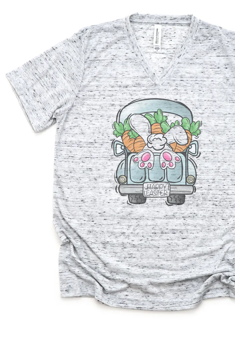 Happy Easter Cottontail Truck Unisex V-Neck Tee