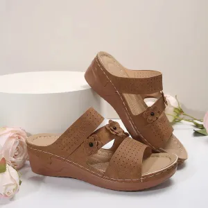 Hazel Blues® |  Flower PU Leather Wedge Sandals