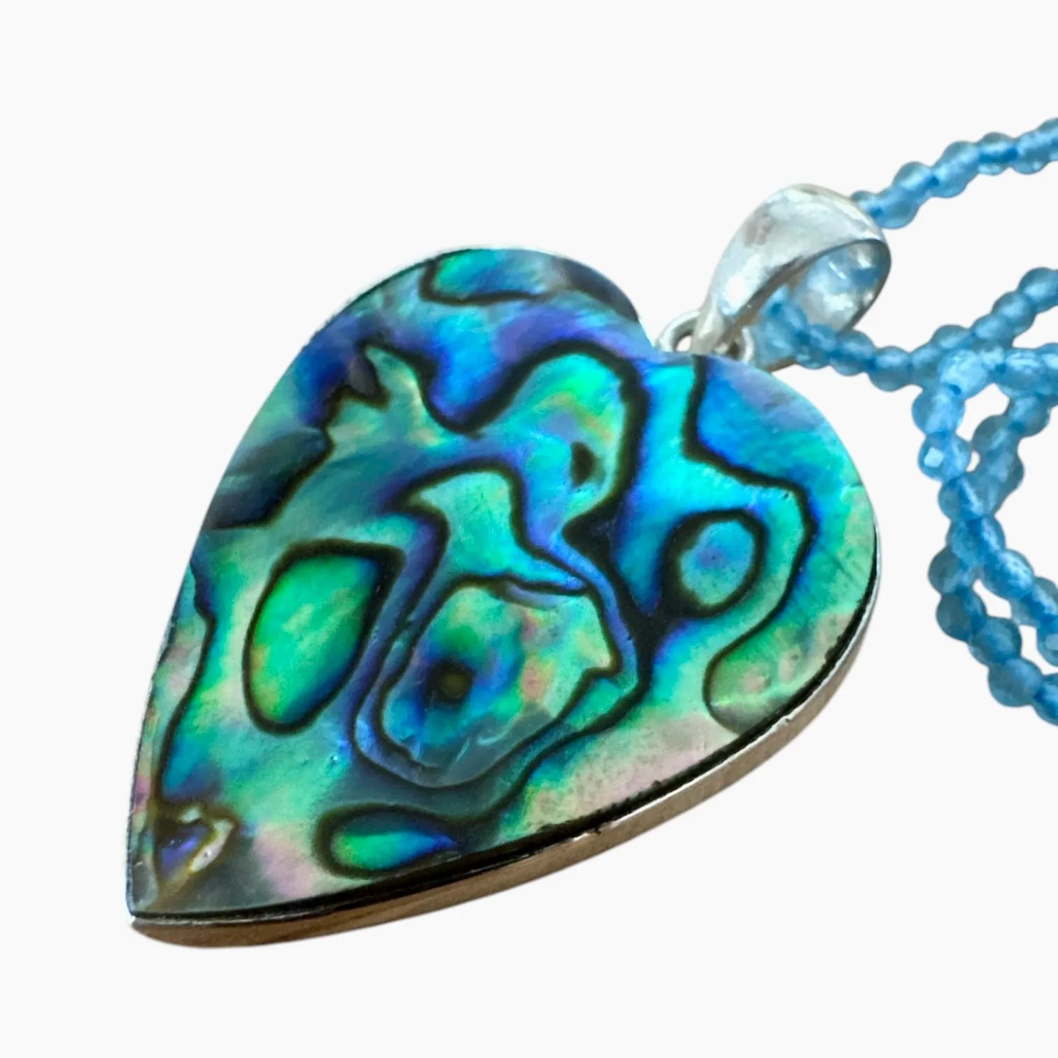HEART Abalone & Blue Quartz Pendant Necklace
