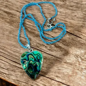 HEART Abalone & Blue Quartz Pendant Necklace