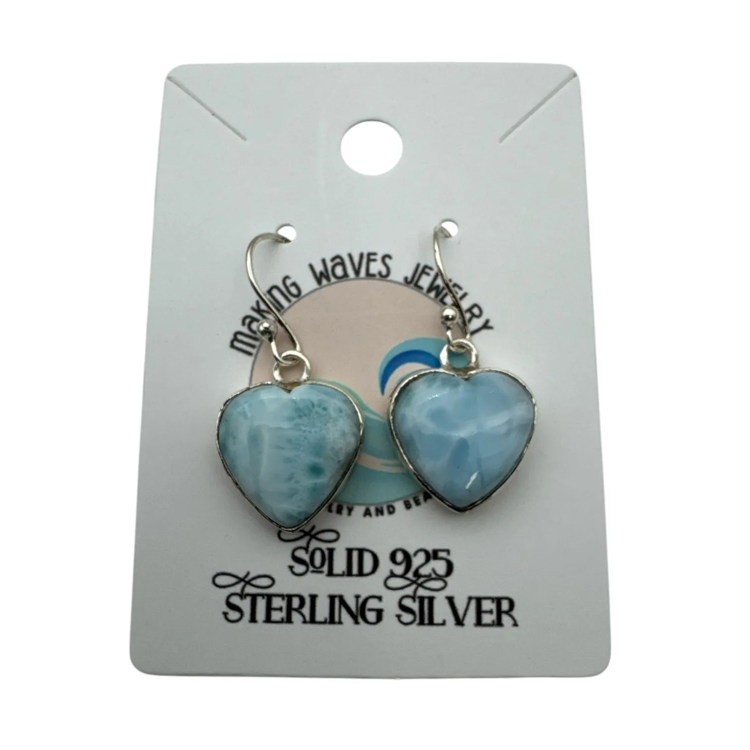 HEART Larimar Solid 925 Sterling Silver Earrings