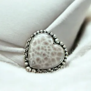 HEART Natrolite Solid 925 Sterling Silver Ring 5.5