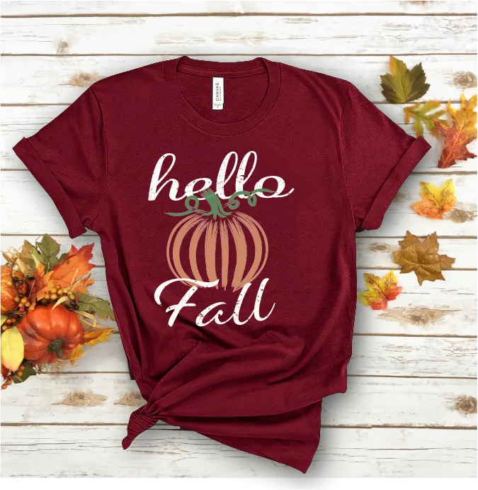 Hello Fall Pumpkin Bella Canvas 3001 Tee