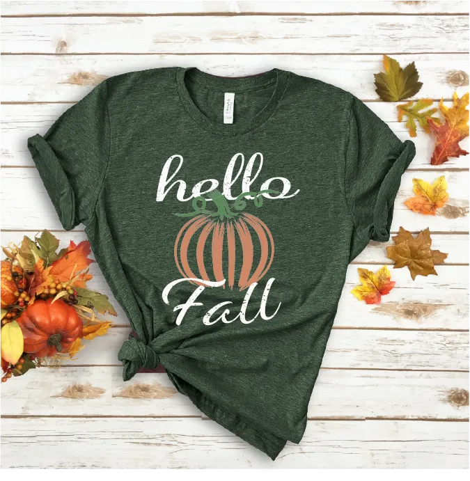 Hello Fall Pumpkin Bella Canvas 3001 Tee