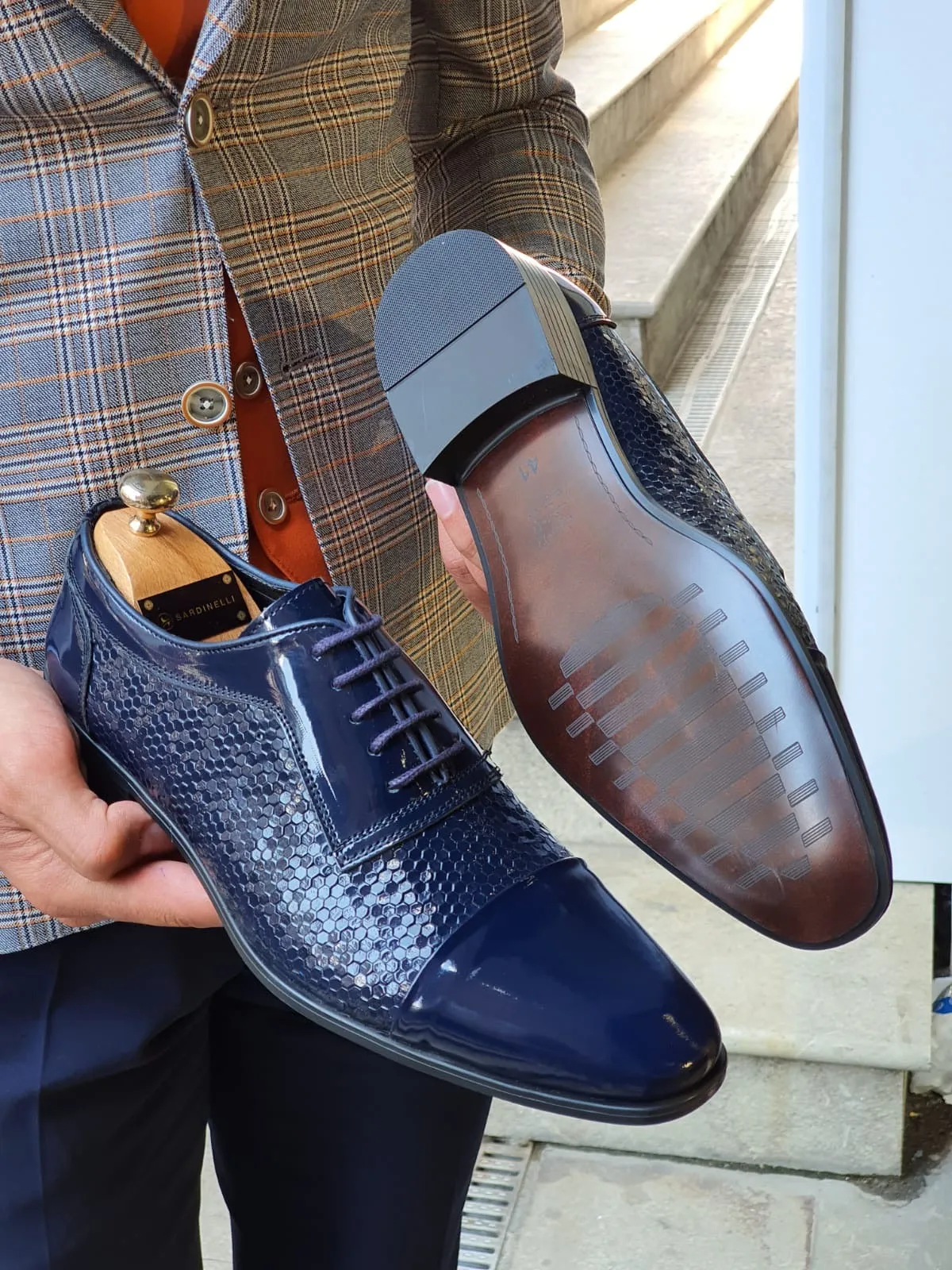 Henderson Navy Blue Wholecut Derbies
