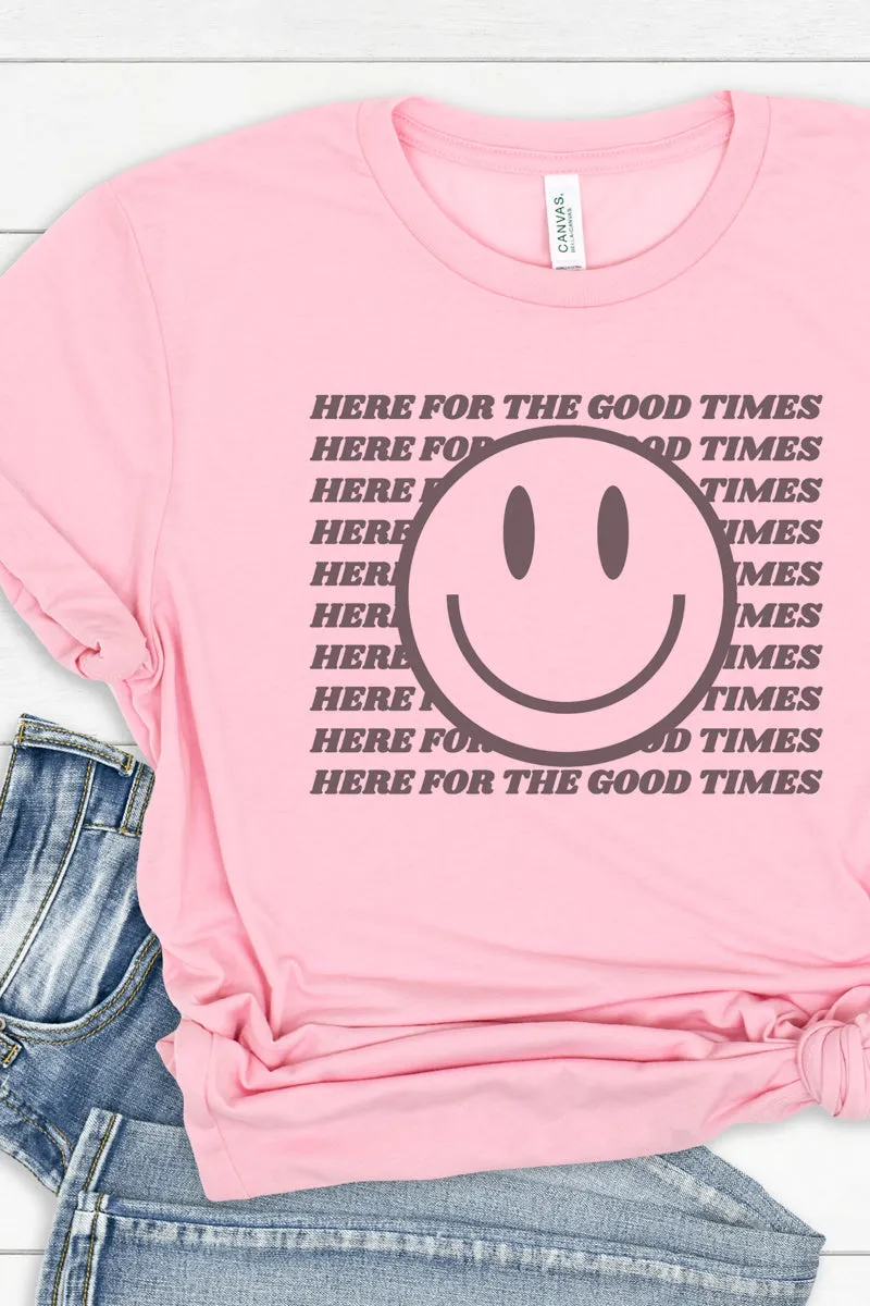 Here For The Good Times Happy Face Tri-Blend Short Sleeve Tee