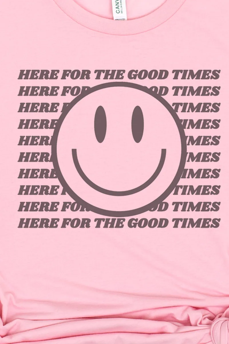 Here For The Good Times Happy Face Tri-Blend Short Sleeve Tee