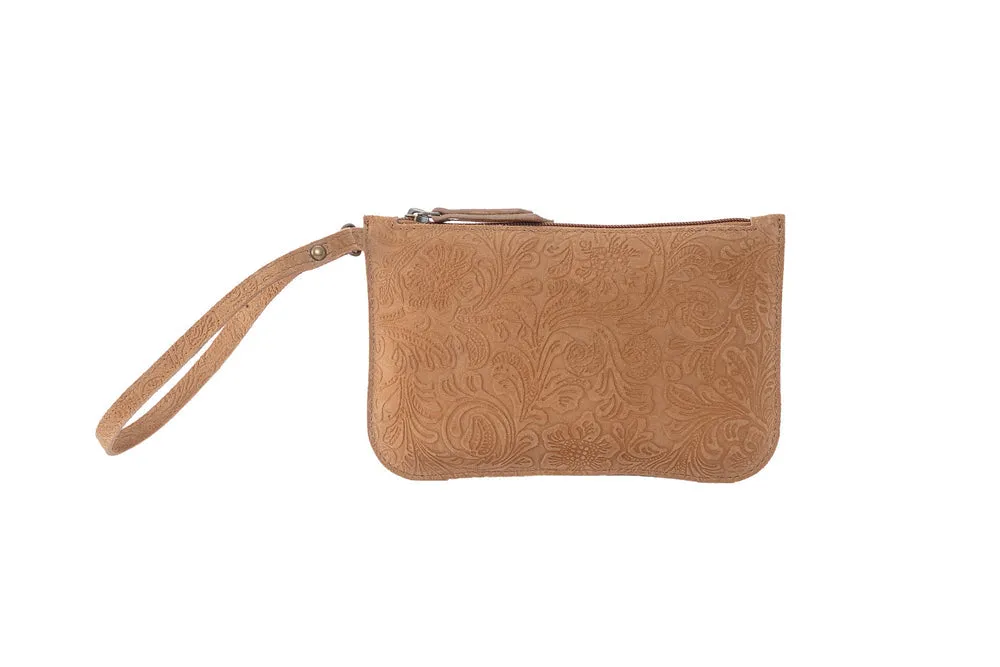 Heritage Leather Clutch Wristlet Bag in mocha