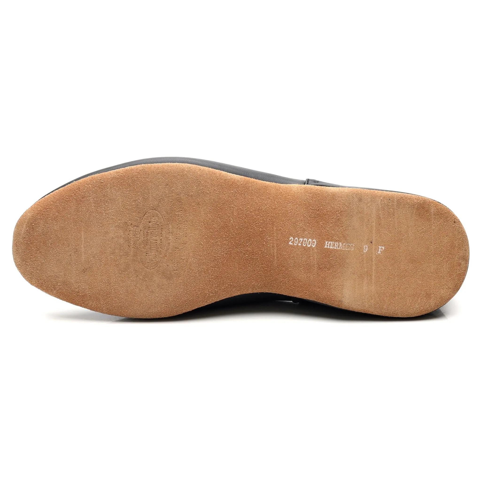 'Hermes 03' Black Leather Slippers UK 9 F