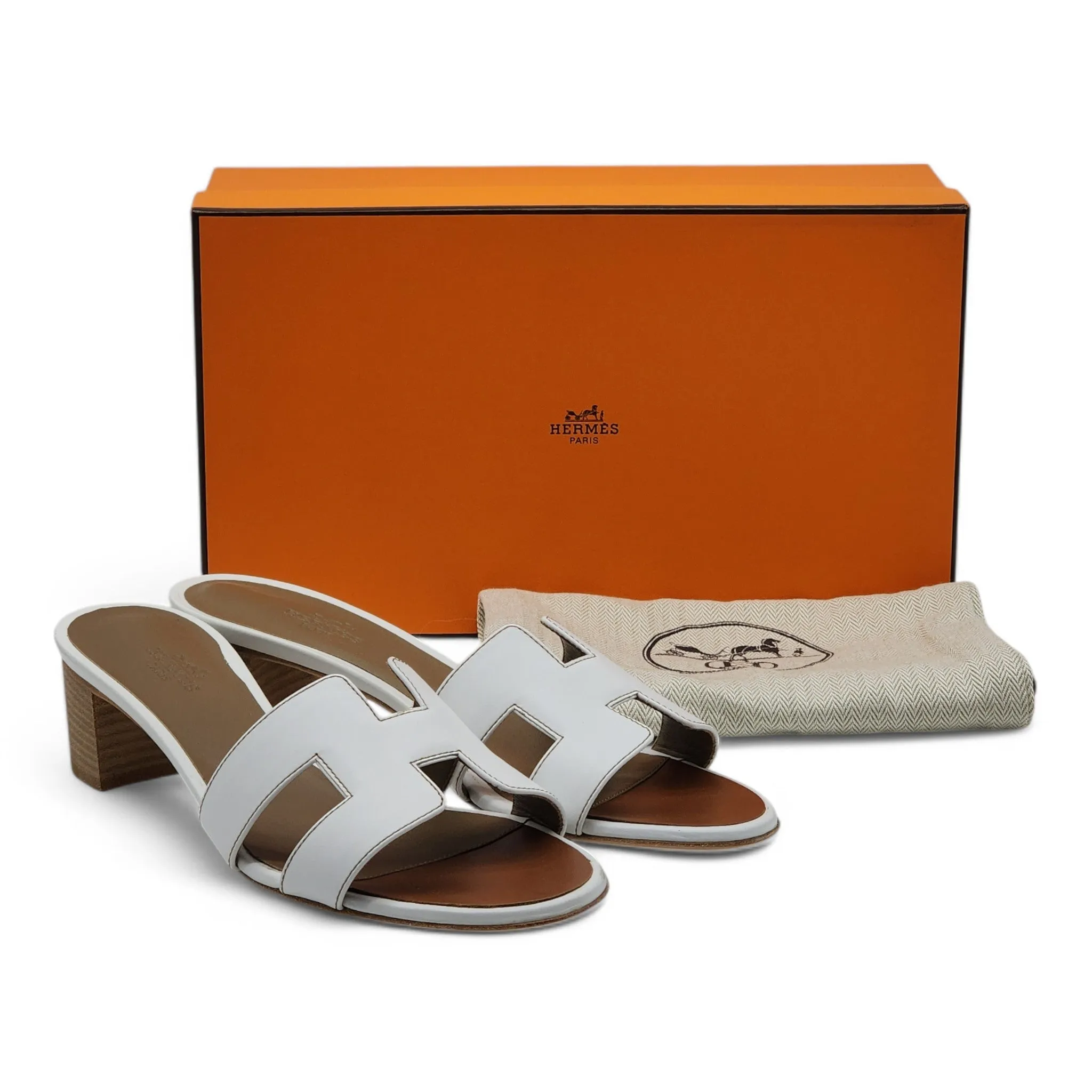 Hermes Oasis Sandals - Leather - White 37.5