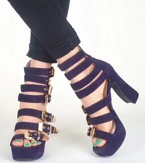 High Quality Black Stripe Shoes Woman Platform Sandals Ankle Wrap Gladiator Sandals Women Open Toe Chunky High Heel Summer Shoes