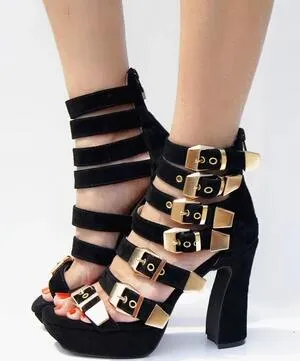 High Quality Black Stripe Shoes Woman Platform Sandals Ankle Wrap Gladiator Sandals Women Open Toe Chunky High Heel Summer Shoes