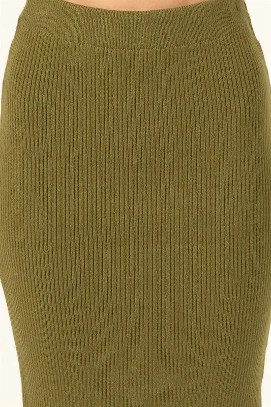High Waist Ribbed Midi Skirt