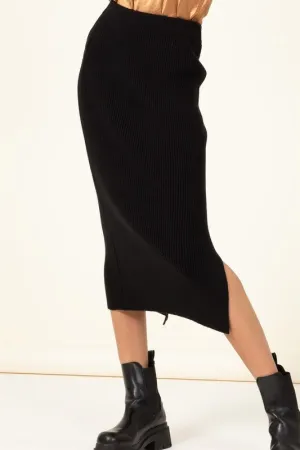 High Waist Ribbed Midi Skirt