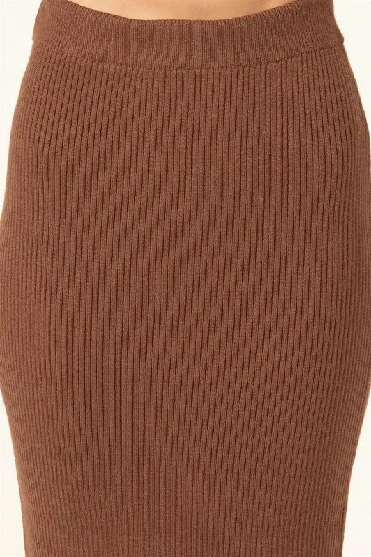 High Waist Ribbed Midi Skirt