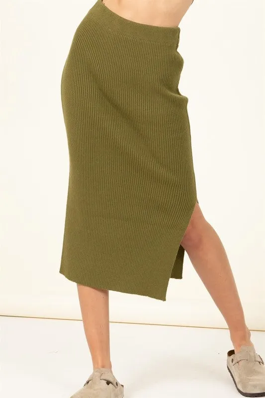 High Waist Ribbed Midi Skirt
