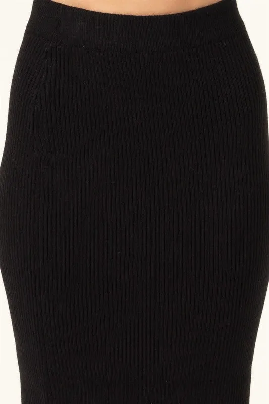High Waist Ribbed Midi Skirt