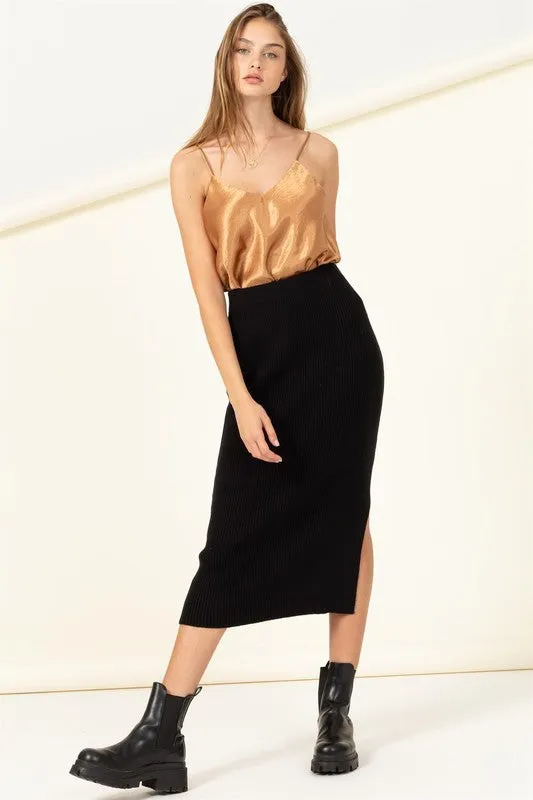 High Waist Ribbed Midi Skirt