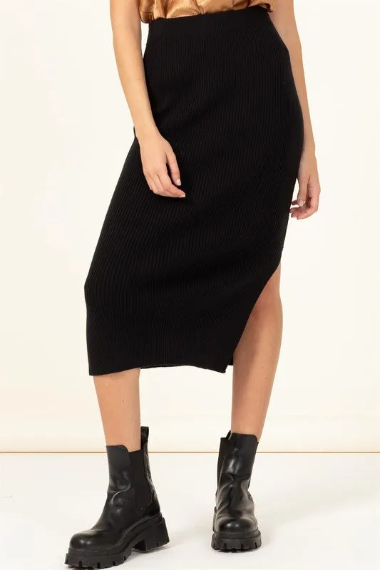 High Waist Ribbed Midi Skirt