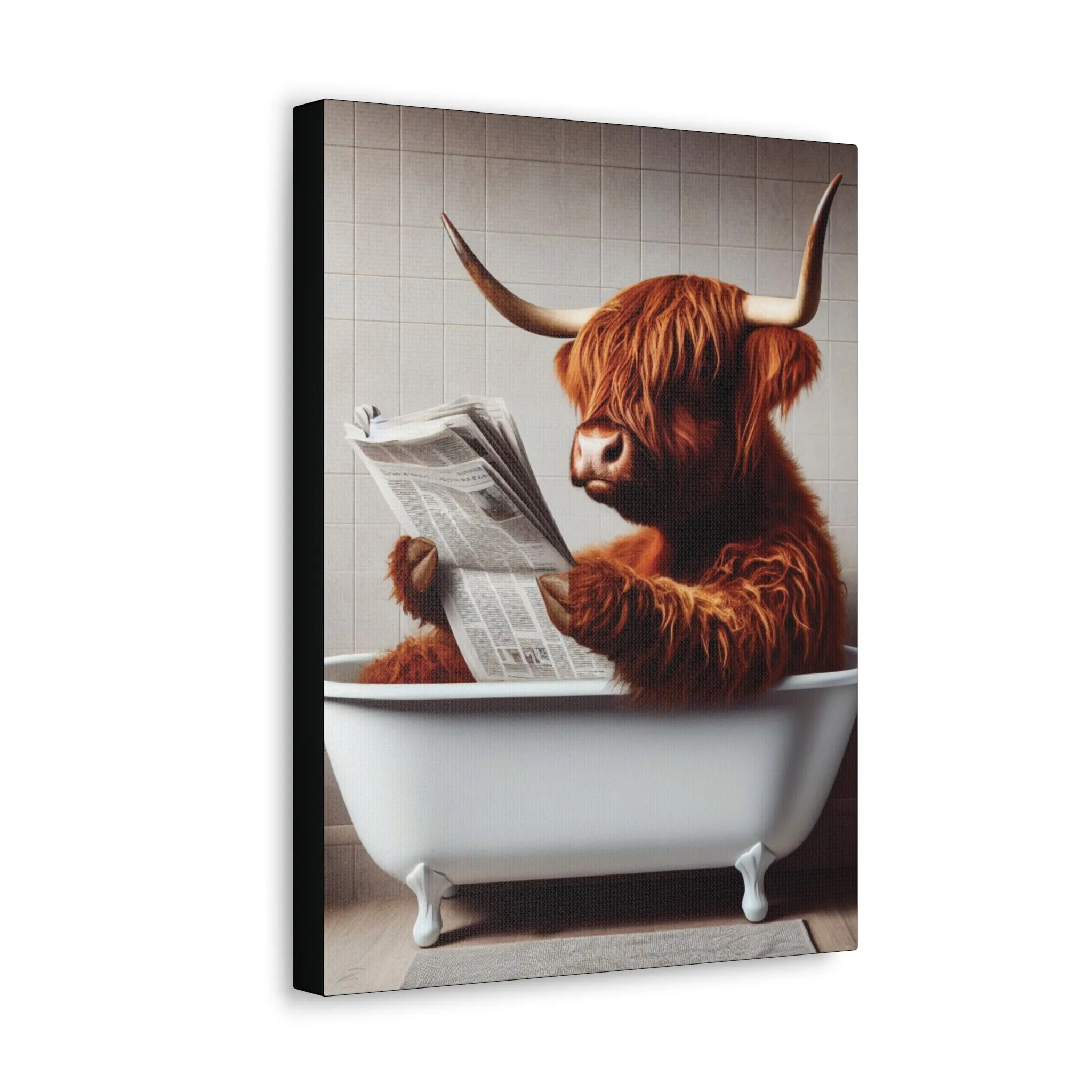 Highland Cow Playful Vintage Bathtub Wall Canvas