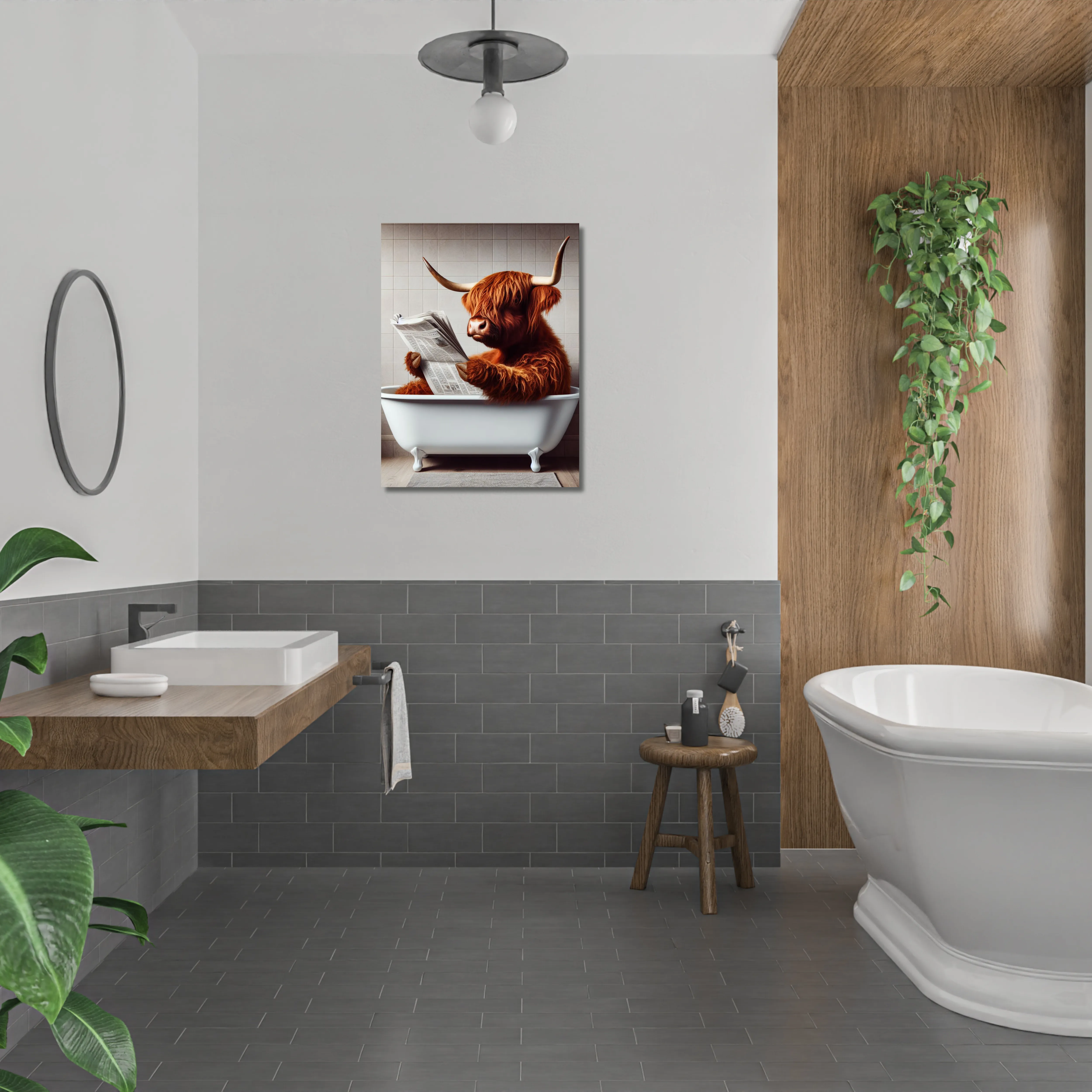 Highland Cow Playful Vintage Bathtub Wall Canvas
