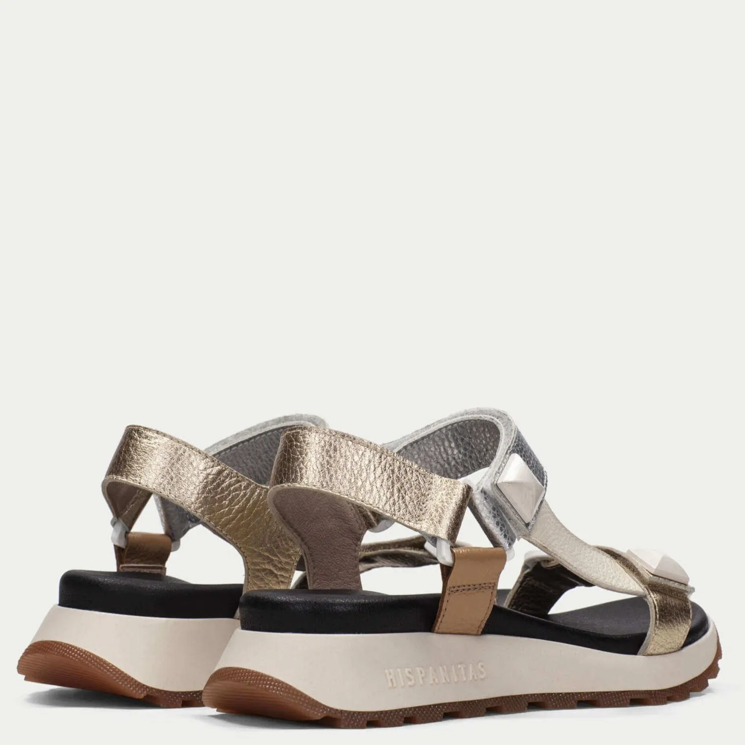 Hispanitas Metallic Leather Velcro Strap Sandals