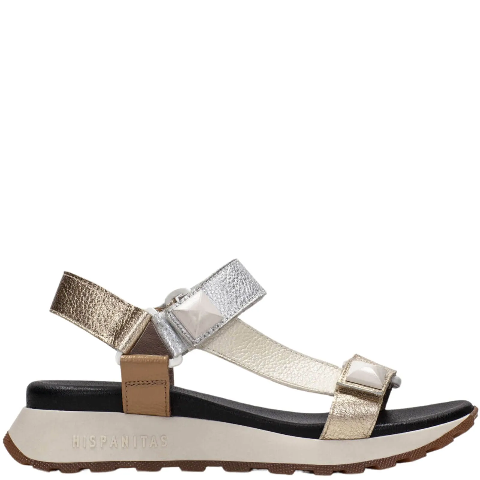 Hispanitas Metallic Leather Velcro Strap Sandals