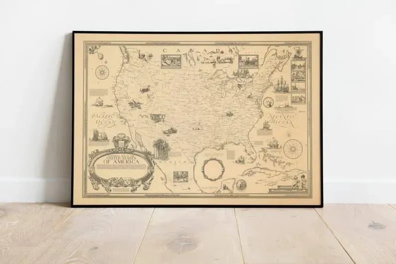 Historical Map of United States of America 1925| Vintage USA Map Print