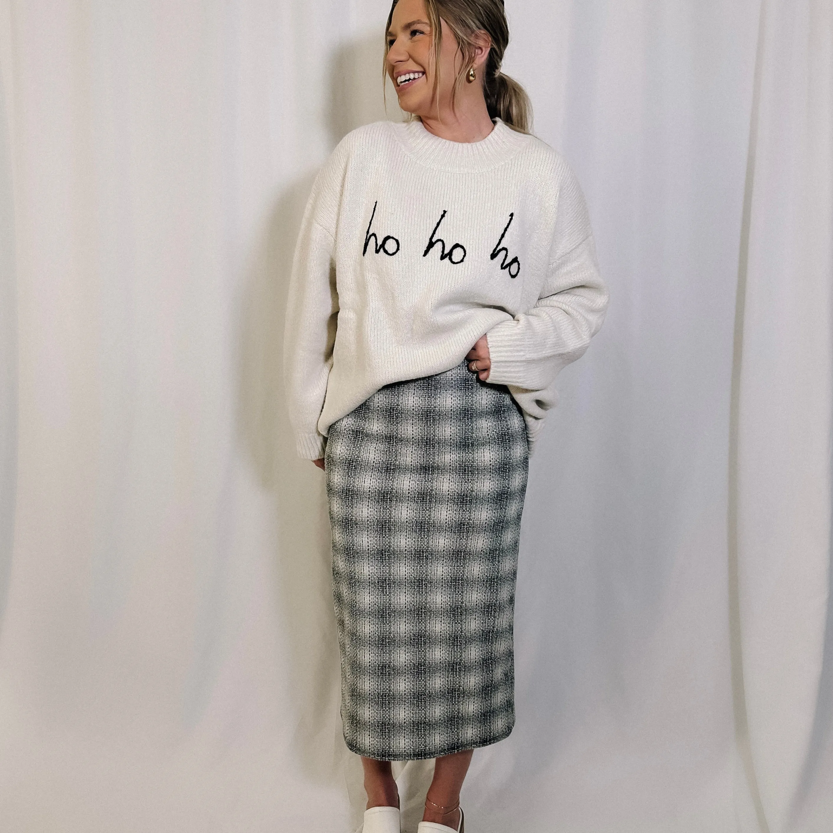 Holiday Social Plaid Midi Skirt