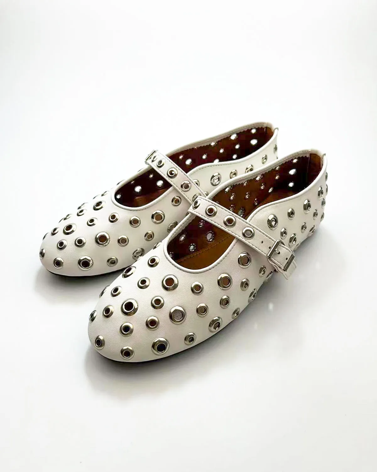 Hollow Out Studs Ballet Flats