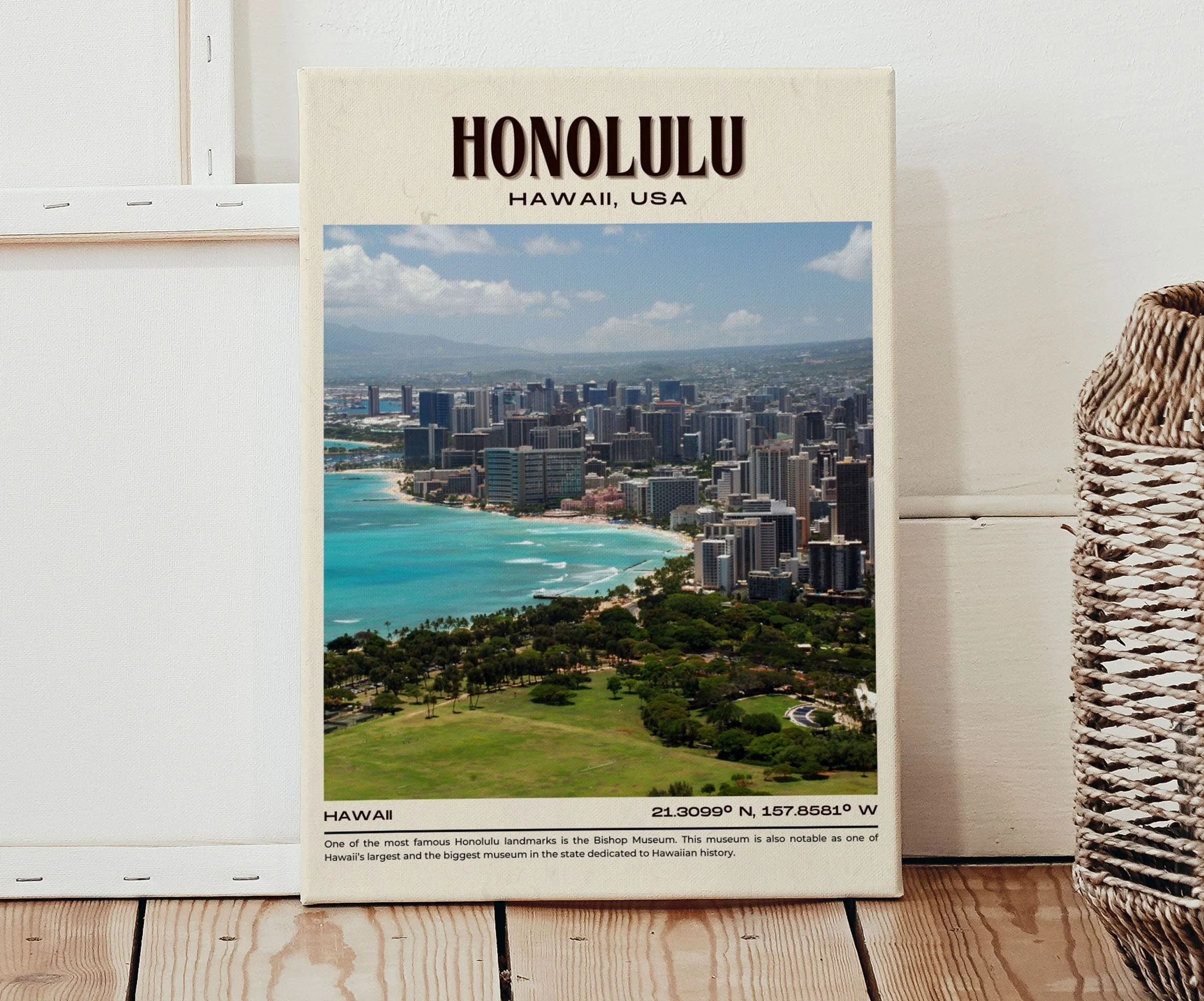 Honolulu Vintage Wall Art, Hawaii, USA