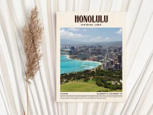 Honolulu Vintage Wall Art, Hawaii, USA