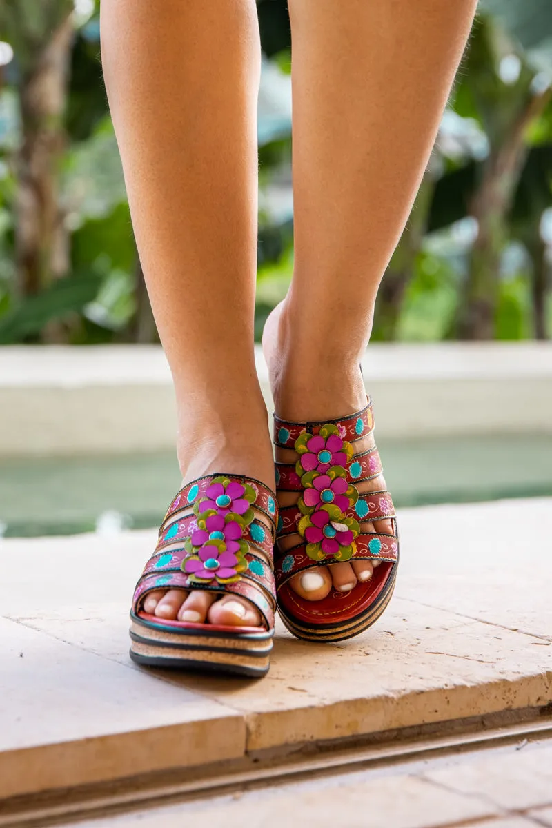 In Bloom Floral Embossed Leather Wedge