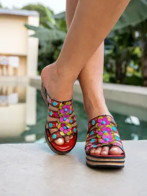 In Bloom Floral Embossed Leather Wedge