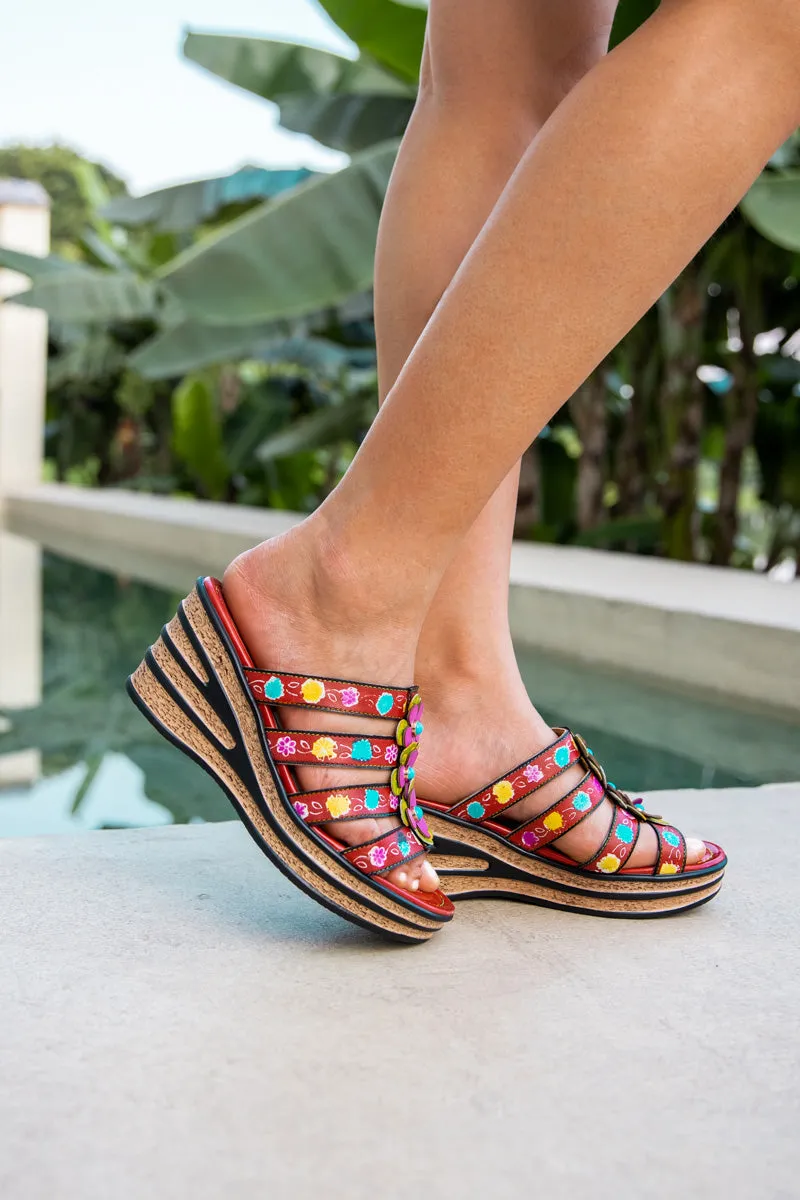 In Bloom Floral Embossed Leather Wedge