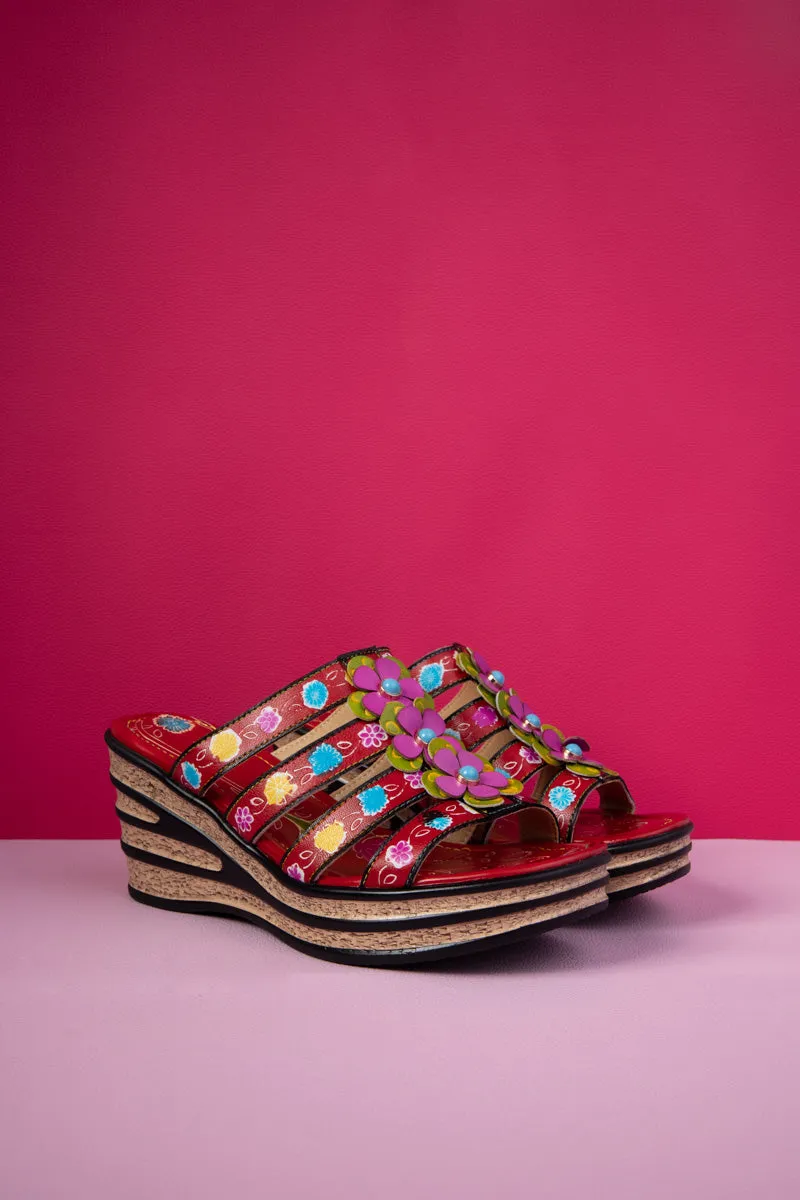 In Bloom Floral Embossed Leather Wedge