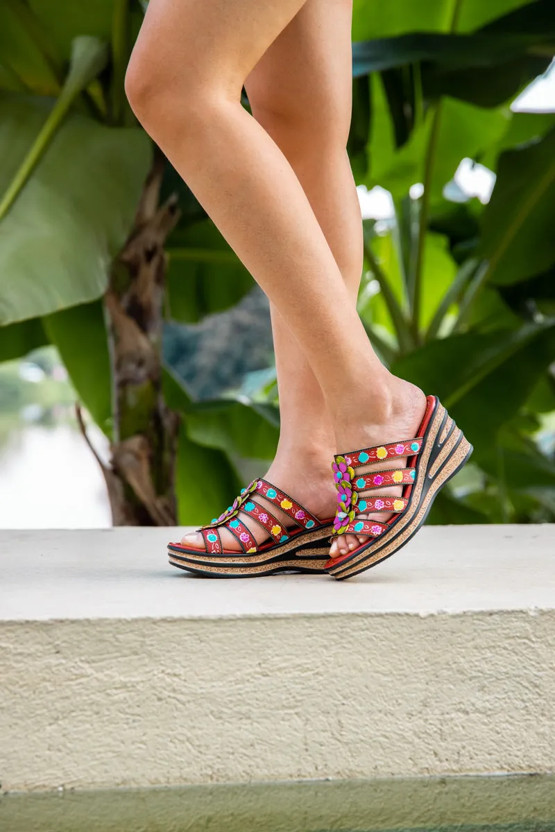 In Bloom Floral Embossed Leather Wedge