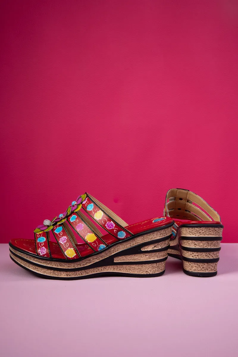 In Bloom Floral Embossed Leather Wedge