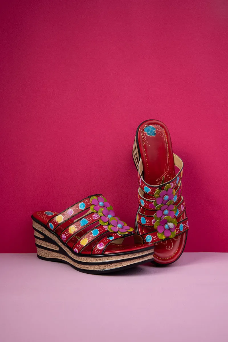 In Bloom Floral Embossed Leather Wedge