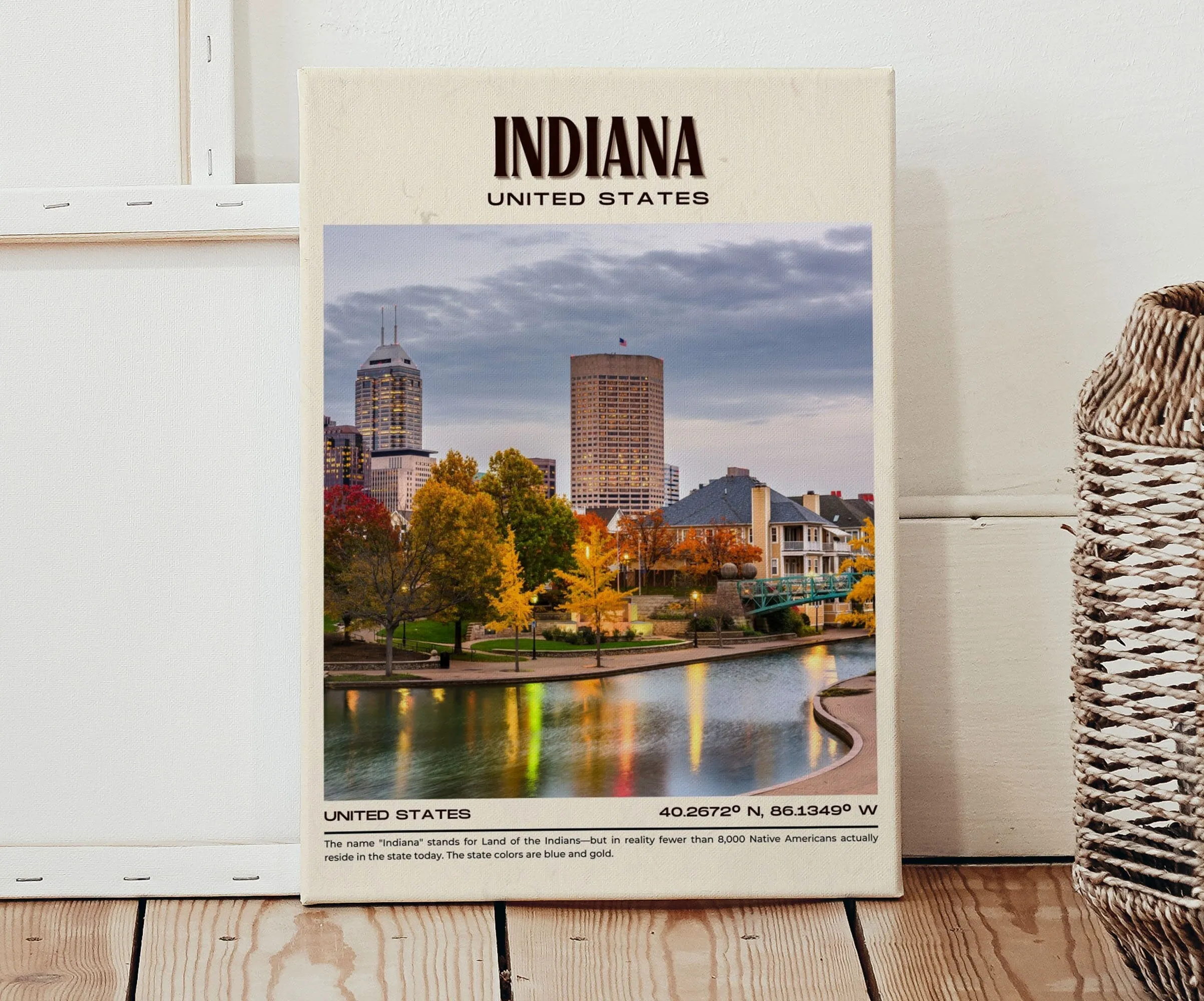 Indiana Vintage Wall Art, USA