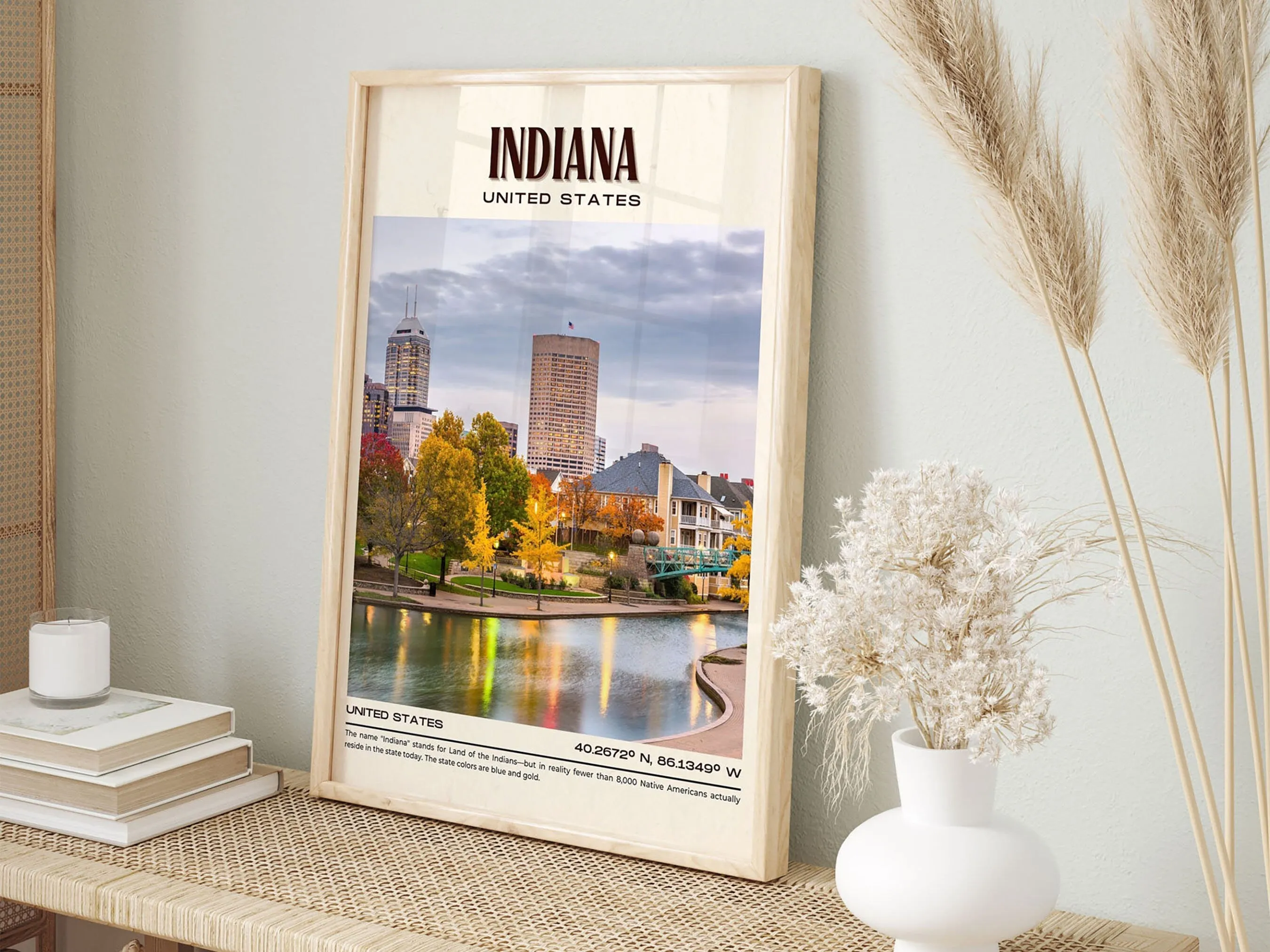 Indiana Vintage Wall Art, USA