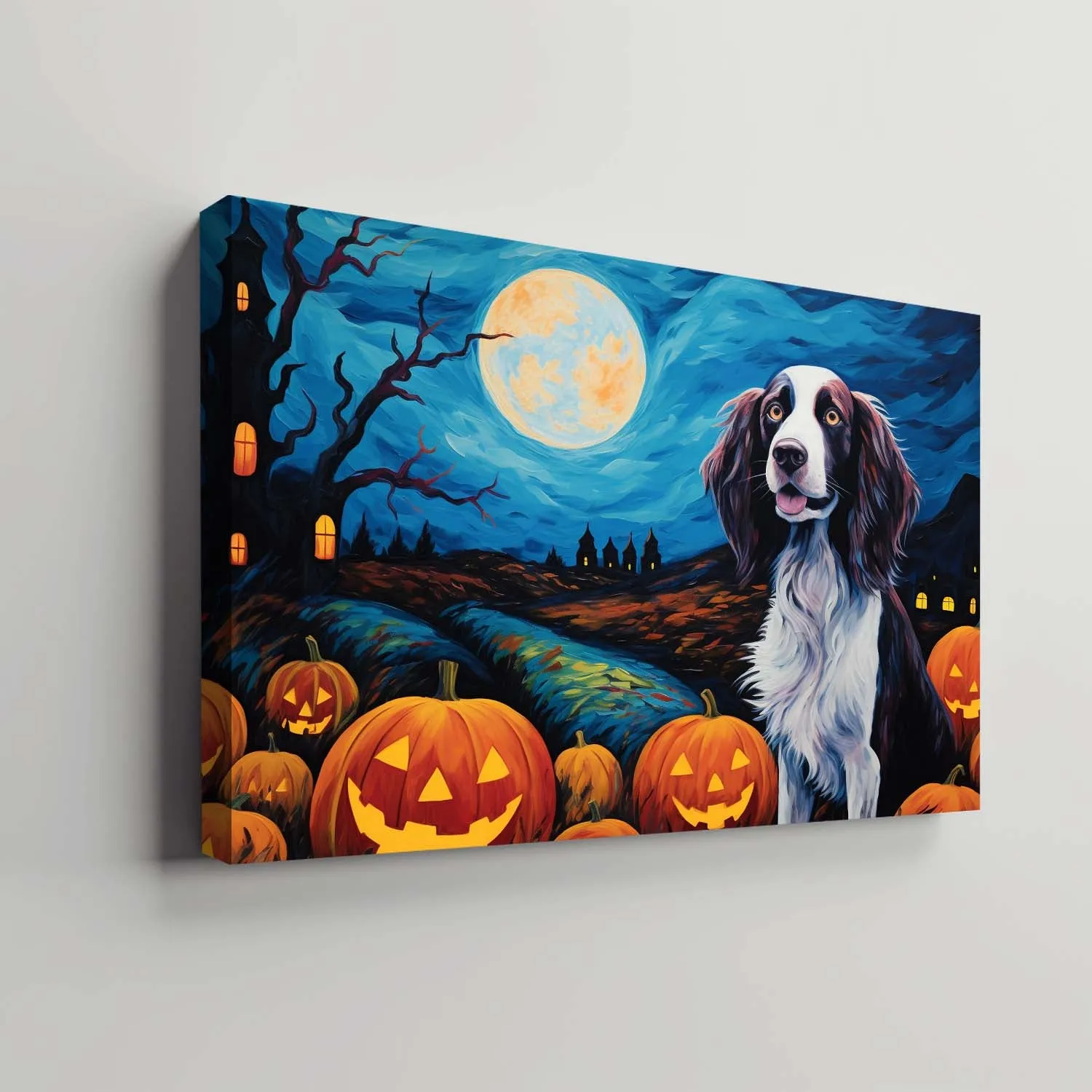 Irish Setters Dog 03 Halloween With Pumpkin Oil Painting Van Goh Style, Wooden Canvas Prints Wall Art Painting , Canvas 3d Art