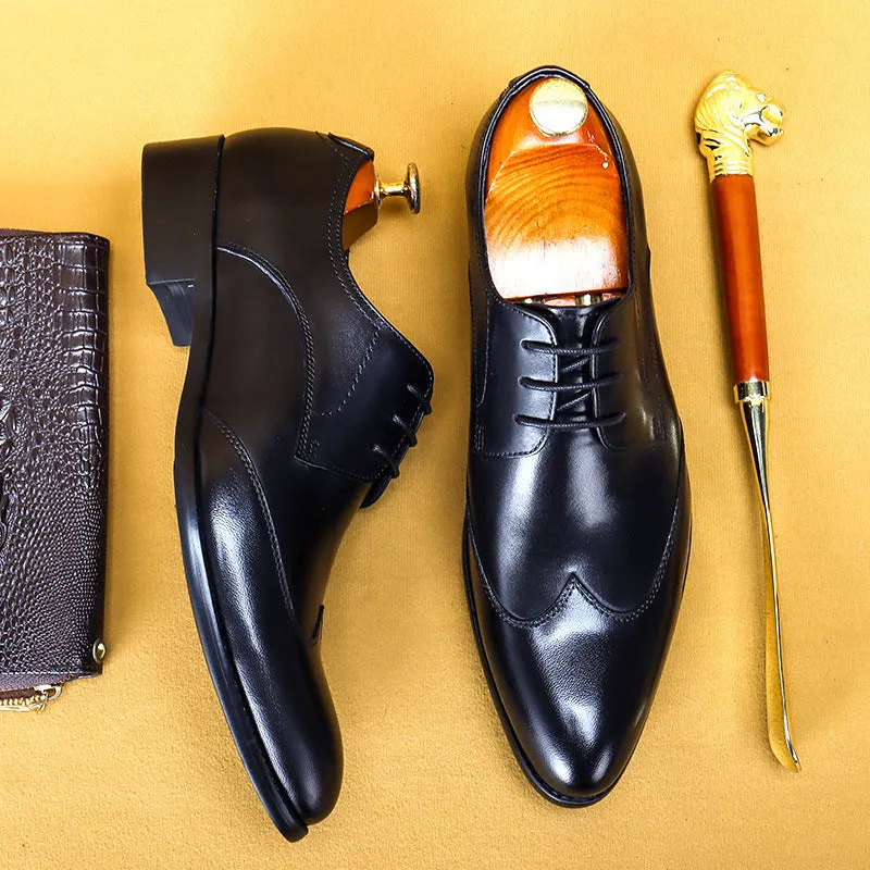 Italian Men's Business Casual Leather Shoes Pointed Toe Low-Top British Style Men's Formal Shoes Wedding Shoes23102