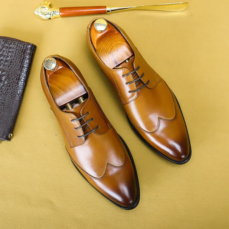 Italian Men's Business Casual Leather Shoes Pointed Toe Low-Top British Style Men's Formal Shoes Wedding Shoes23102